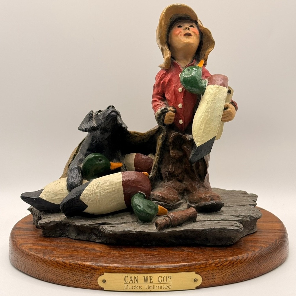 BJ Williams Ducks Unlimited Can We Go Figurine Low #143 Black Lab Duck Decoy